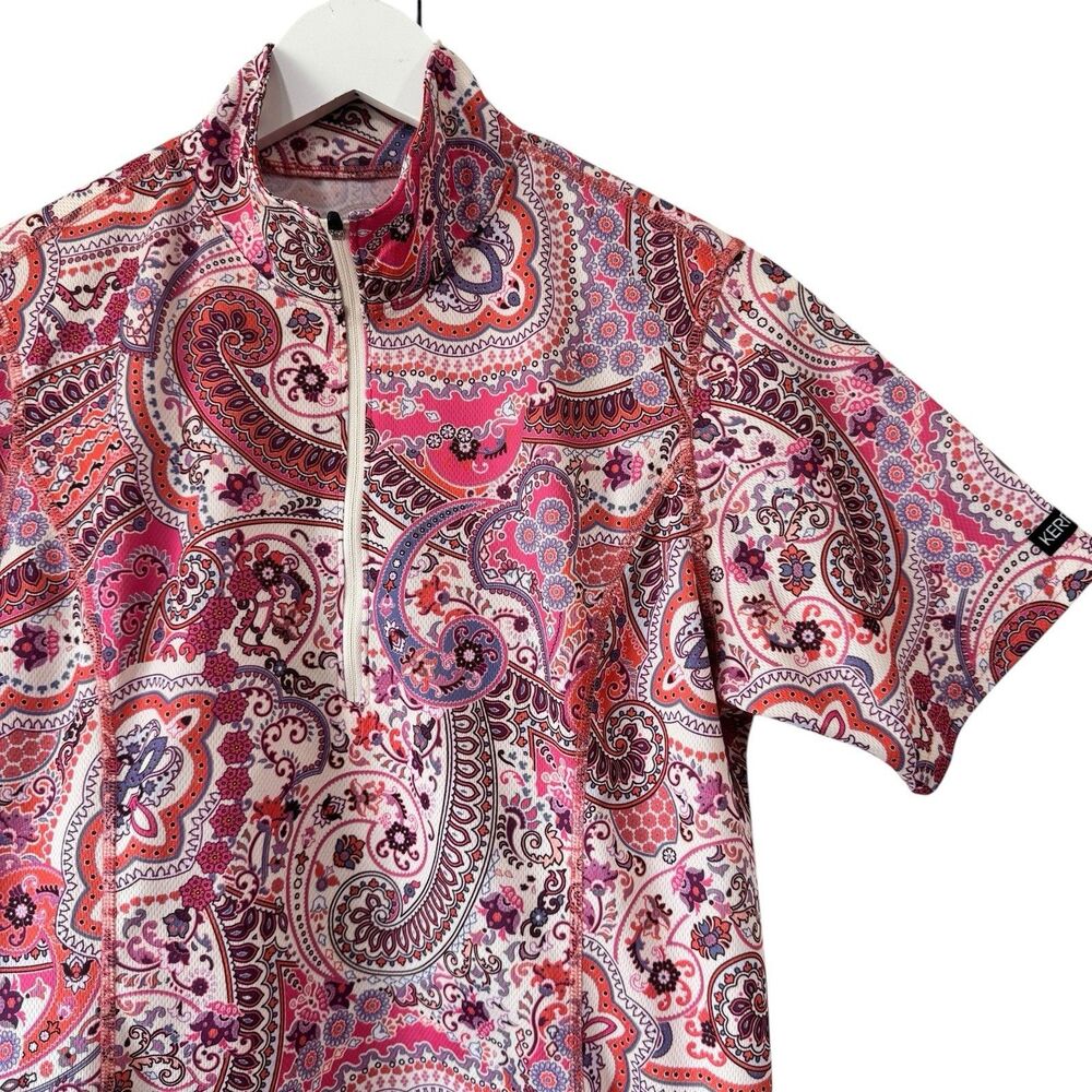 Kerrits Venti Riding Jersey Shirt 1/4 Zip Paisley Print Pink Medium PRESTINE EUC